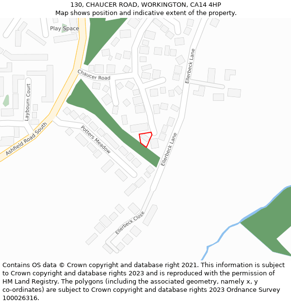 130, CHAUCER ROAD, WORKINGTON, CA14 4HP: Location map and indicative extent of plot