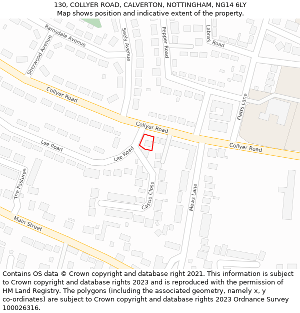 130, COLLYER ROAD, CALVERTON, NOTTINGHAM, NG14 6LY: Location map and indicative extent of plot