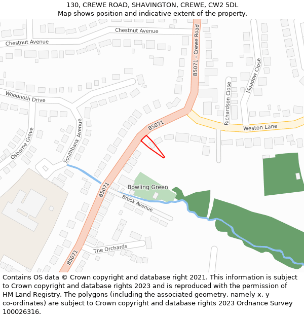 130, CREWE ROAD, SHAVINGTON, CREWE, CW2 5DL: Location map and indicative extent of plot