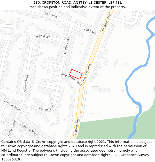 130, CROPSTON ROAD, ANSTEY, LEICESTER, LE7 7BL: Location map and indicative extent of plot