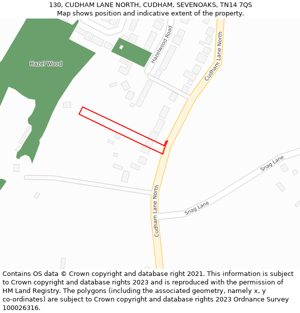 130, CUDHAM LANE NORTH, CUDHAM, SEVENOAKS, TN14 7QS: Location map and indicative extent of plot