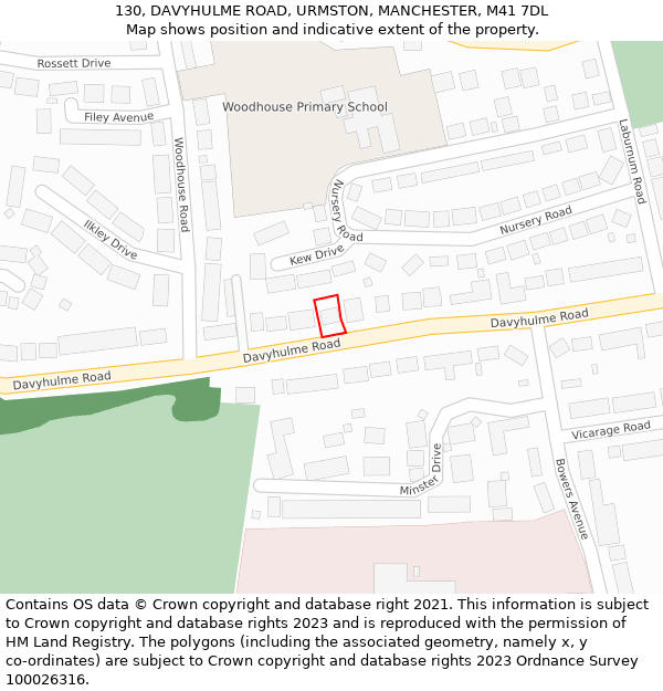 130, DAVYHULME ROAD, URMSTON, MANCHESTER, M41 7DL: Location map and indicative extent of plot