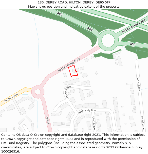 130, DERBY ROAD, HILTON, DERBY, DE65 5FP: Location map and indicative extent of plot