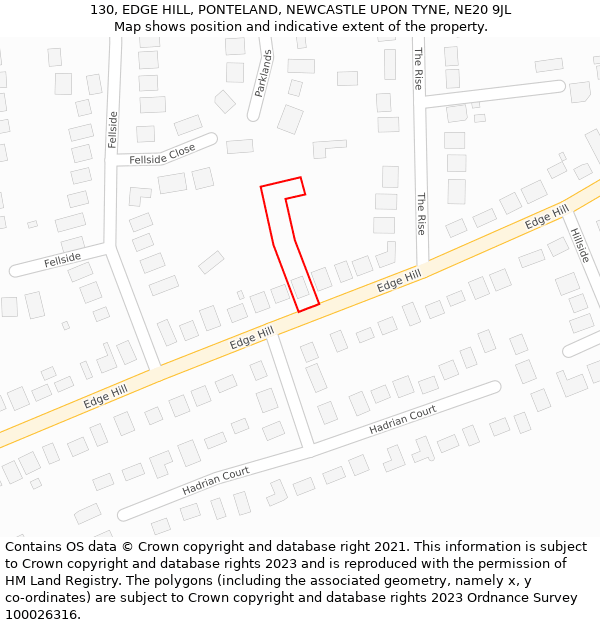 130, EDGE HILL, PONTELAND, NEWCASTLE UPON TYNE, NE20 9JL: Location map and indicative extent of plot