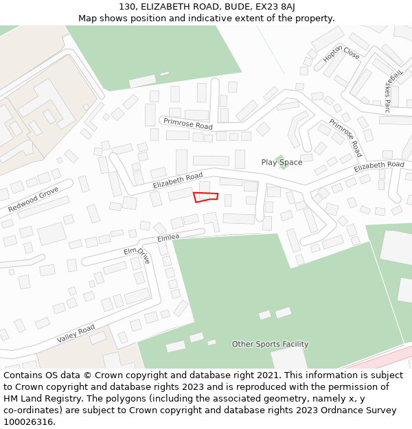 130, ELIZABETH ROAD, BUDE, EX23 8AJ: Location map and indicative extent of plot
