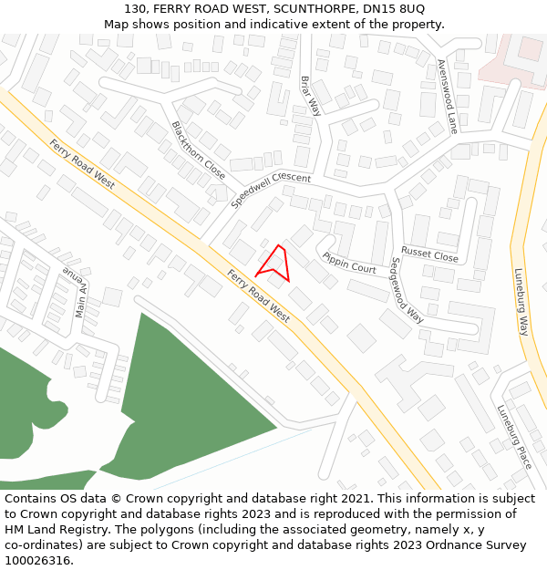 130, FERRY ROAD WEST, SCUNTHORPE, DN15 8UQ: Location map and indicative extent of plot