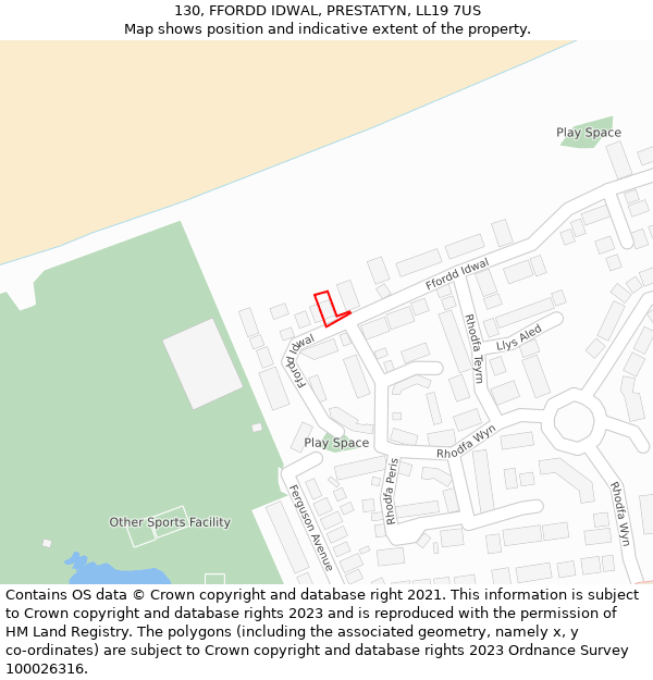 130, FFORDD IDWAL, PRESTATYN, LL19 7US: Location map and indicative extent of plot