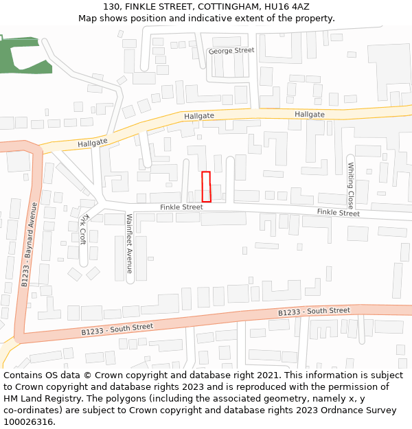 130, FINKLE STREET, COTTINGHAM, HU16 4AZ: Location map and indicative extent of plot