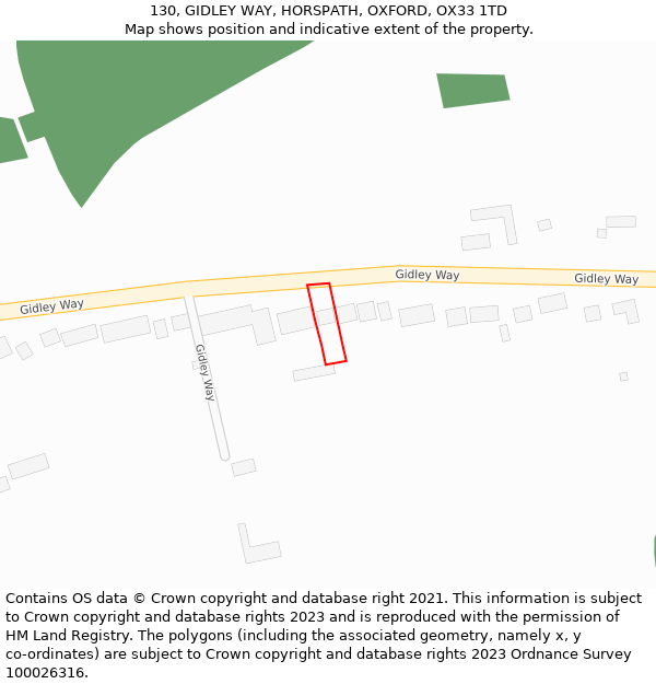 130, GIDLEY WAY, HORSPATH, OXFORD, OX33 1TD: Location map and indicative extent of plot