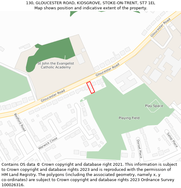 130, GLOUCESTER ROAD, KIDSGROVE, STOKE-ON-TRENT, ST7 1EL: Location map and indicative extent of plot