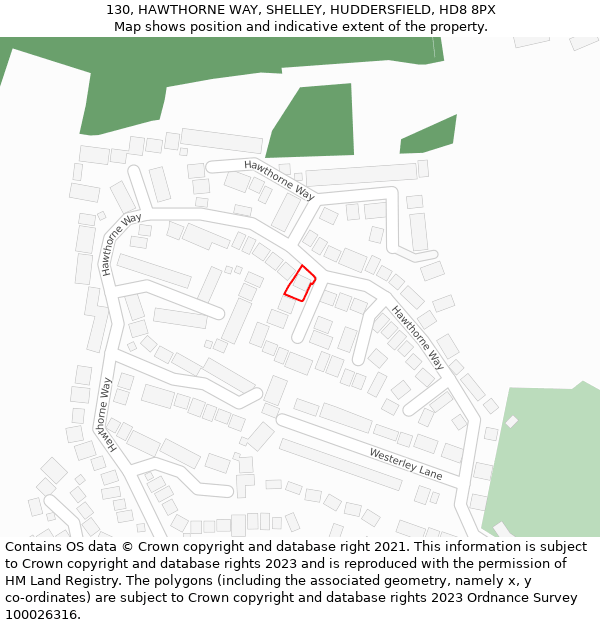 130, HAWTHORNE WAY, SHELLEY, HUDDERSFIELD, HD8 8PX: Location map and indicative extent of plot