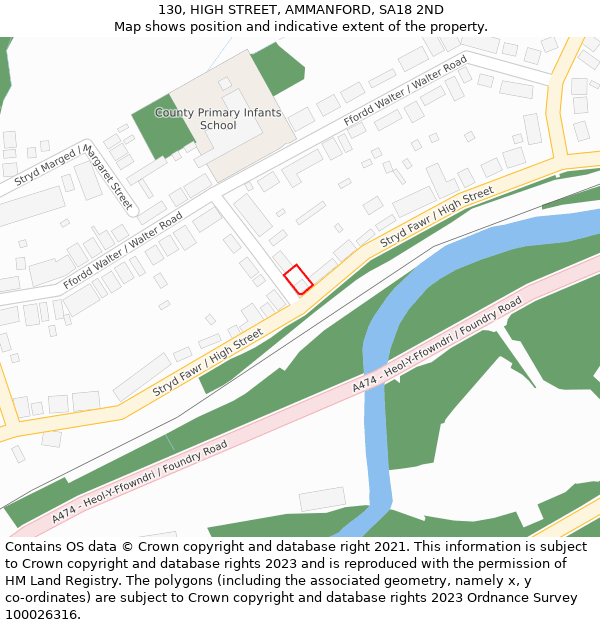 130, HIGH STREET, AMMANFORD, SA18 2ND: Location map and indicative extent of plot