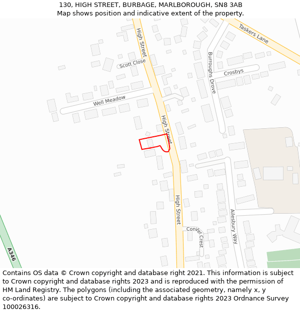130, HIGH STREET, BURBAGE, MARLBOROUGH, SN8 3AB: Location map and indicative extent of plot