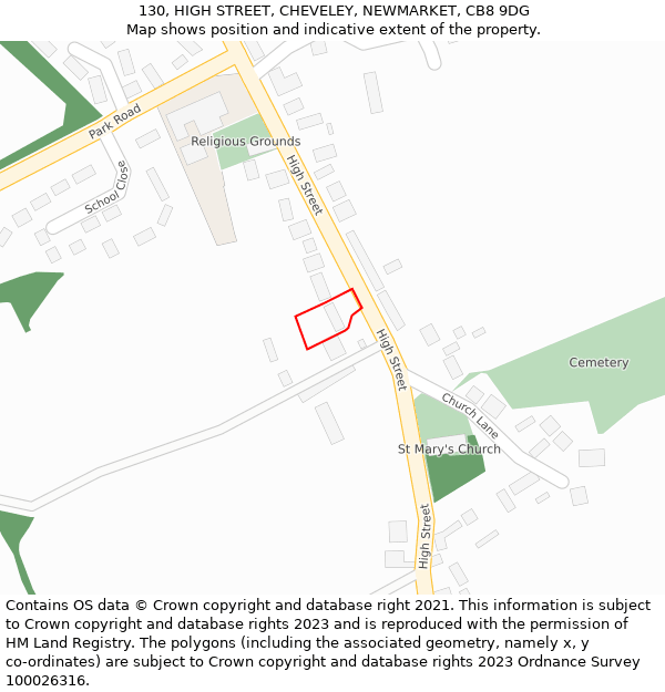 130, HIGH STREET, CHEVELEY, NEWMARKET, CB8 9DG: Location map and indicative extent of plot