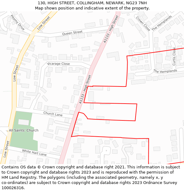 130, HIGH STREET, COLLINGHAM, NEWARK, NG23 7NH: Location map and indicative extent of plot