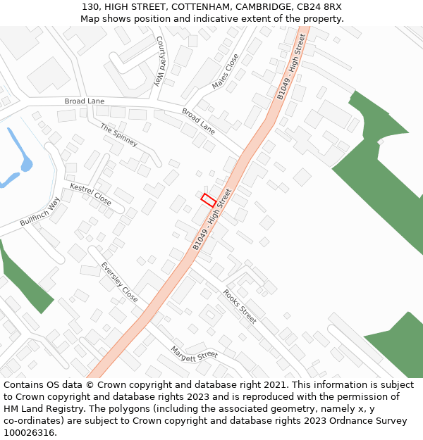 130, HIGH STREET, COTTENHAM, CAMBRIDGE, CB24 8RX: Location map and indicative extent of plot