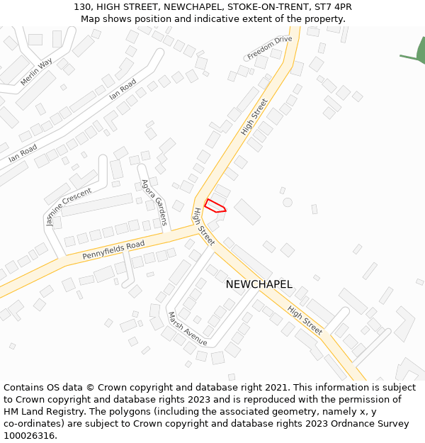 130, HIGH STREET, NEWCHAPEL, STOKE-ON-TRENT, ST7 4PR: Location map and indicative extent of plot