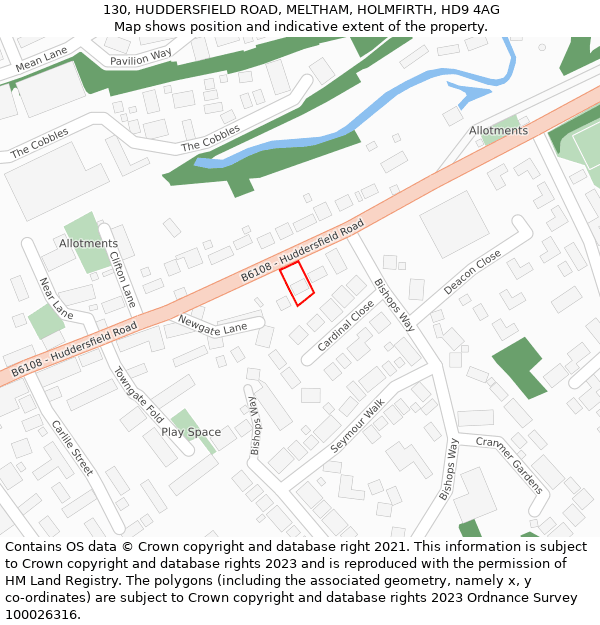 130, HUDDERSFIELD ROAD, MELTHAM, HOLMFIRTH, HD9 4AG: Location map and indicative extent of plot