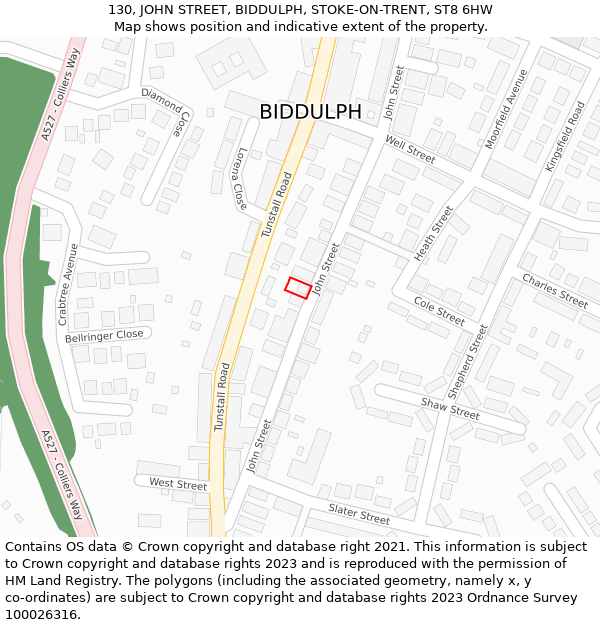 130, JOHN STREET, BIDDULPH, STOKE-ON-TRENT, ST8 6HW: Location map and indicative extent of plot