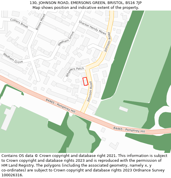 130, JOHNSON ROAD, EMERSONS GREEN, BRISTOL, BS16 7JP: Location map and indicative extent of plot