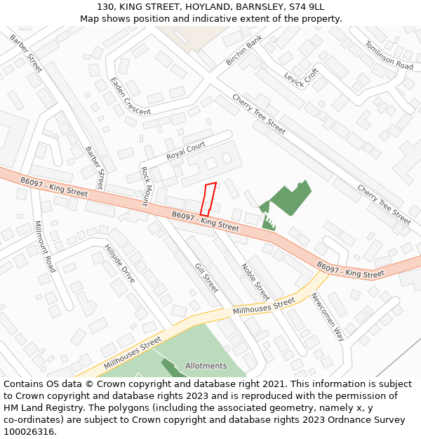 130, KING STREET, HOYLAND, BARNSLEY, S74 9LL: Location map and indicative extent of plot