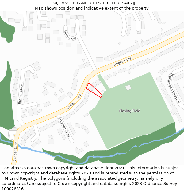 130, LANGER LANE, CHESTERFIELD, S40 2JJ: Location map and indicative extent of plot