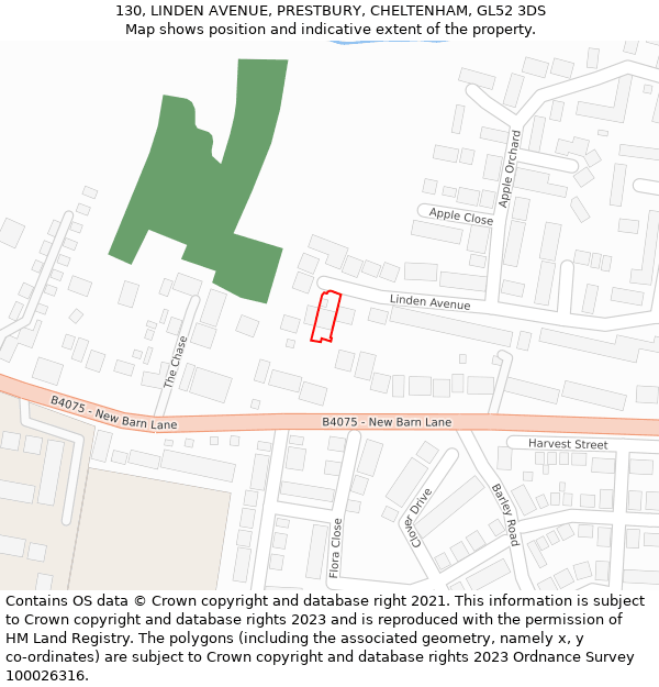 130, LINDEN AVENUE, PRESTBURY, CHELTENHAM, GL52 3DS: Location map and indicative extent of plot