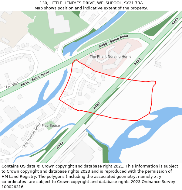 130, LITTLE HENFAES DRIVE, WELSHPOOL, SY21 7BA: Location map and indicative extent of plot
