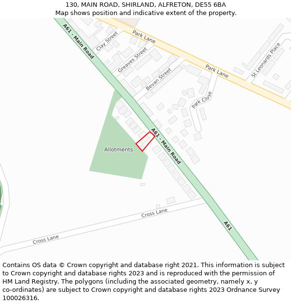 130, MAIN ROAD, SHIRLAND, ALFRETON, DE55 6BA: Location map and indicative extent of plot