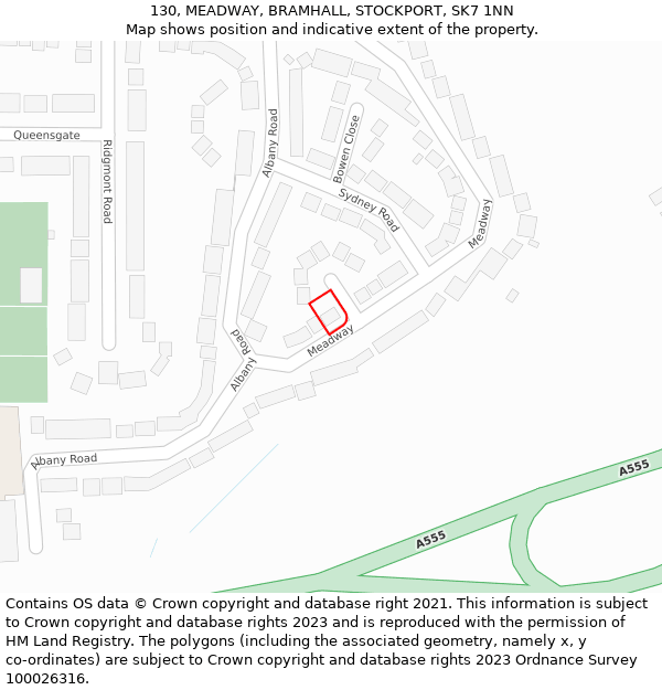 130, MEADWAY, BRAMHALL, STOCKPORT, SK7 1NN: Location map and indicative extent of plot