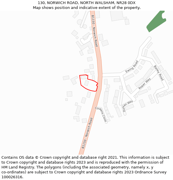 130, NORWICH ROAD, NORTH WALSHAM, NR28 0DX: Location map and indicative extent of plot
