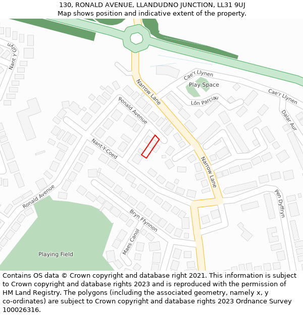 130, RONALD AVENUE, LLANDUDNO JUNCTION, LL31 9UJ: Location map and indicative extent of plot