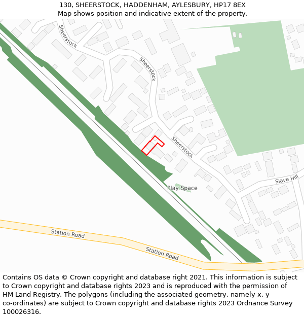 130, SHEERSTOCK, HADDENHAM, AYLESBURY, HP17 8EX: Location map and indicative extent of plot