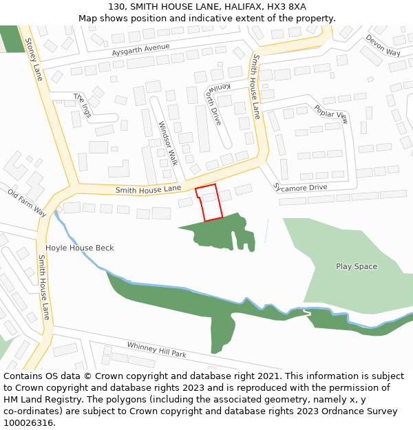 130, SMITH HOUSE LANE, HALIFAX, HX3 8XA: Location map and indicative extent of plot