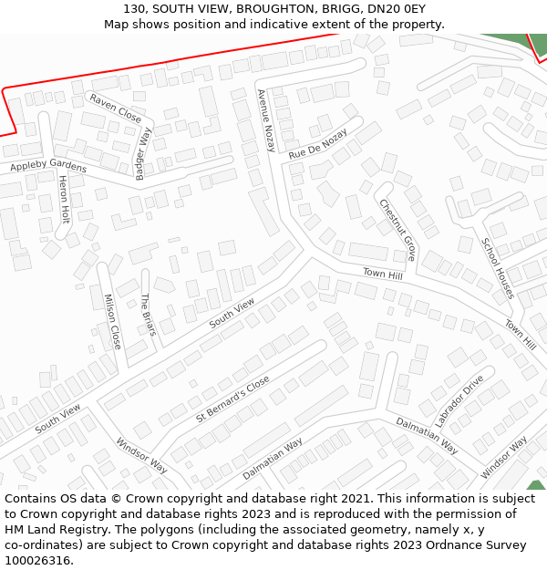 130, SOUTH VIEW, BROUGHTON, BRIGG, DN20 0EY: Location map and indicative extent of plot