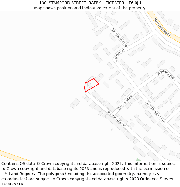 130, STAMFORD STREET, RATBY, LEICESTER, LE6 0JU: Location map and indicative extent of plot
