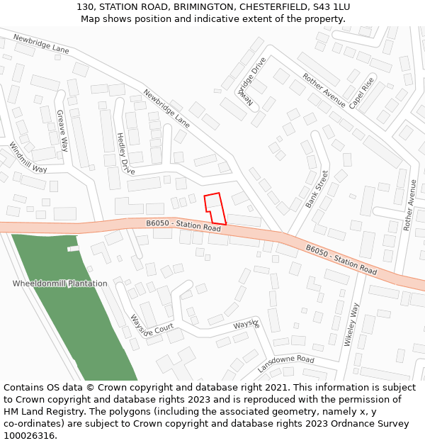 130, STATION ROAD, BRIMINGTON, CHESTERFIELD, S43 1LU: Location map and indicative extent of plot