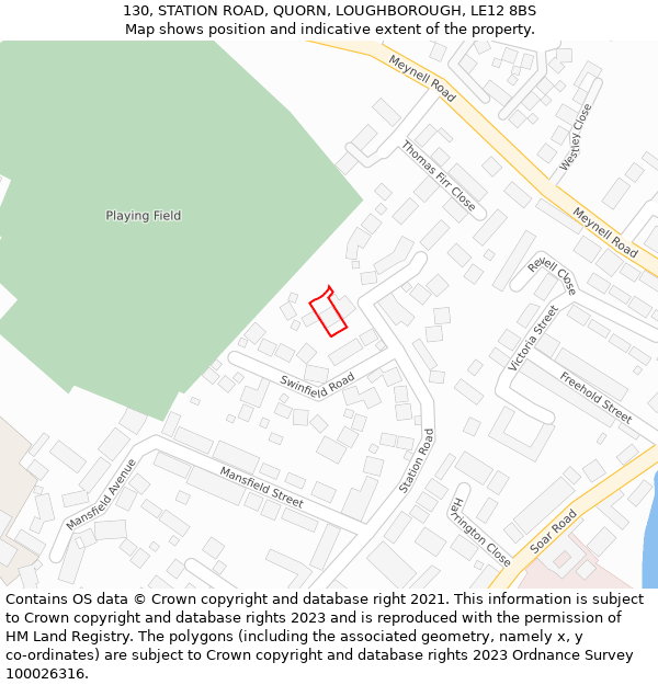 130, STATION ROAD, QUORN, LOUGHBOROUGH, LE12 8BS: Location map and indicative extent of plot