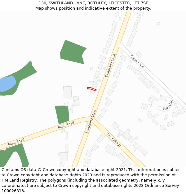 130, SWITHLAND LANE, ROTHLEY, LEICESTER, LE7 7SF: Location map and indicative extent of plot