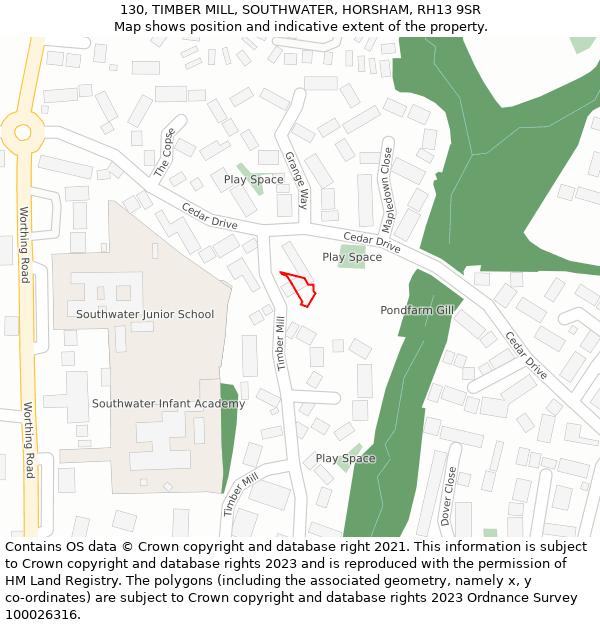 130, TIMBER MILL, SOUTHWATER, HORSHAM, RH13 9SR: Location map and indicative extent of plot