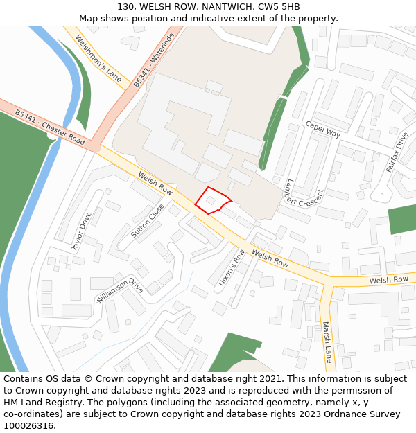 130, WELSH ROW, NANTWICH, CW5 5HB: Location map and indicative extent of plot