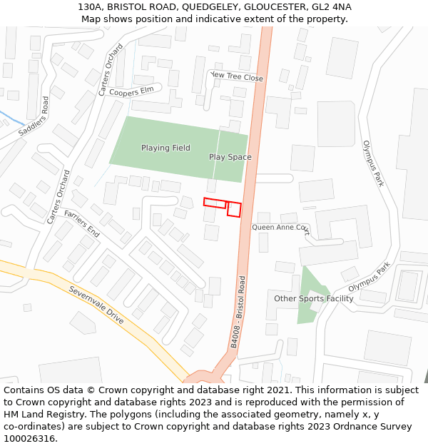 130A, BRISTOL ROAD, QUEDGELEY, GLOUCESTER, GL2 4NA: Location map and indicative extent of plot