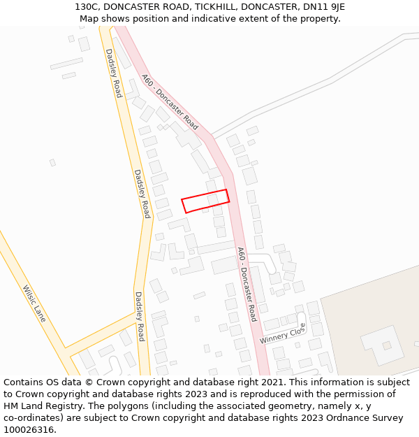 130C, DONCASTER ROAD, TICKHILL, DONCASTER, DN11 9JE: Location map and indicative extent of plot