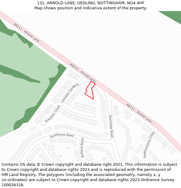 131, ARNOLD LANE, GEDLING, NOTTINGHAM, NG4 4HF: Location map and indicative extent of plot
