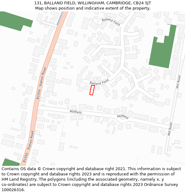 131, BALLAND FIELD, WILLINGHAM, CAMBRIDGE, CB24 5JT: Location map and indicative extent of plot