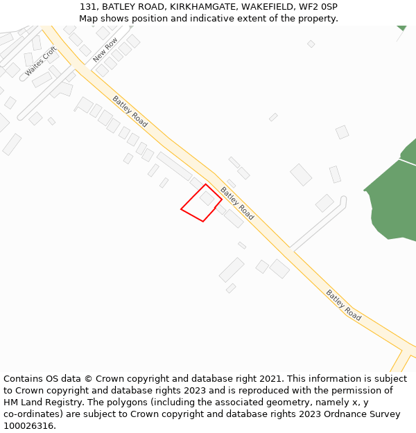 131, BATLEY ROAD, KIRKHAMGATE, WAKEFIELD, WF2 0SP: Location map and indicative extent of plot