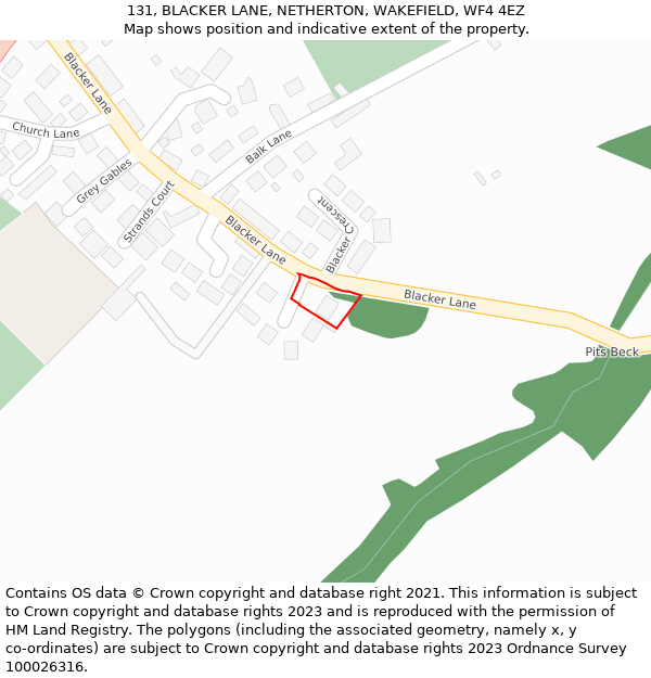 131, BLACKER LANE, NETHERTON, WAKEFIELD, WF4 4EZ: Location map and indicative extent of plot