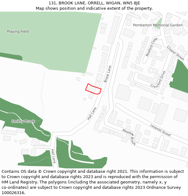 131, BROOK LANE, ORRELL, WIGAN, WN5 8JE: Location map and indicative extent of plot