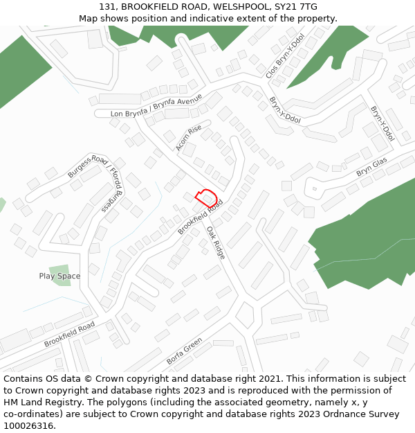 131, BROOKFIELD ROAD, WELSHPOOL, SY21 7TG: Location map and indicative extent of plot