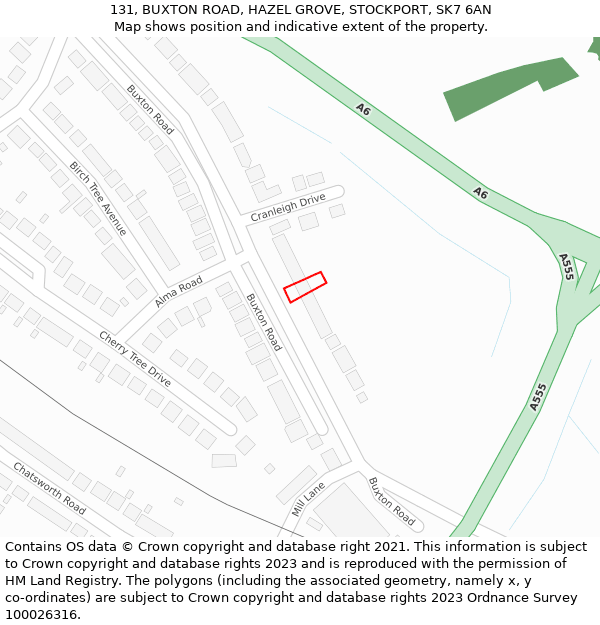 131, BUXTON ROAD, HAZEL GROVE, STOCKPORT, SK7 6AN: Location map and indicative extent of plot